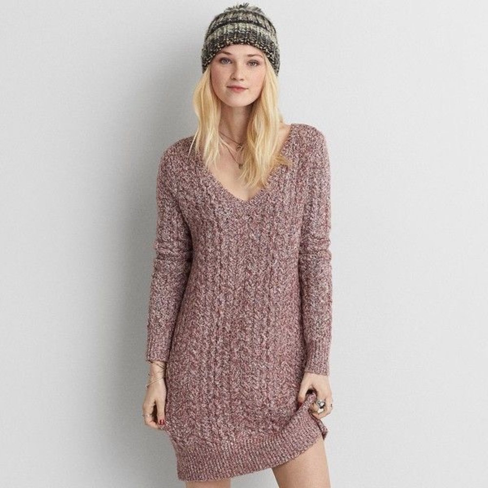 Pink American Eagle Cable Knit Sweater Dress